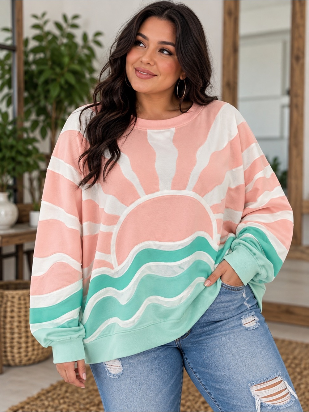 Simply Southern Pink, Mint & White Sunrise Graphic Sweatshirt